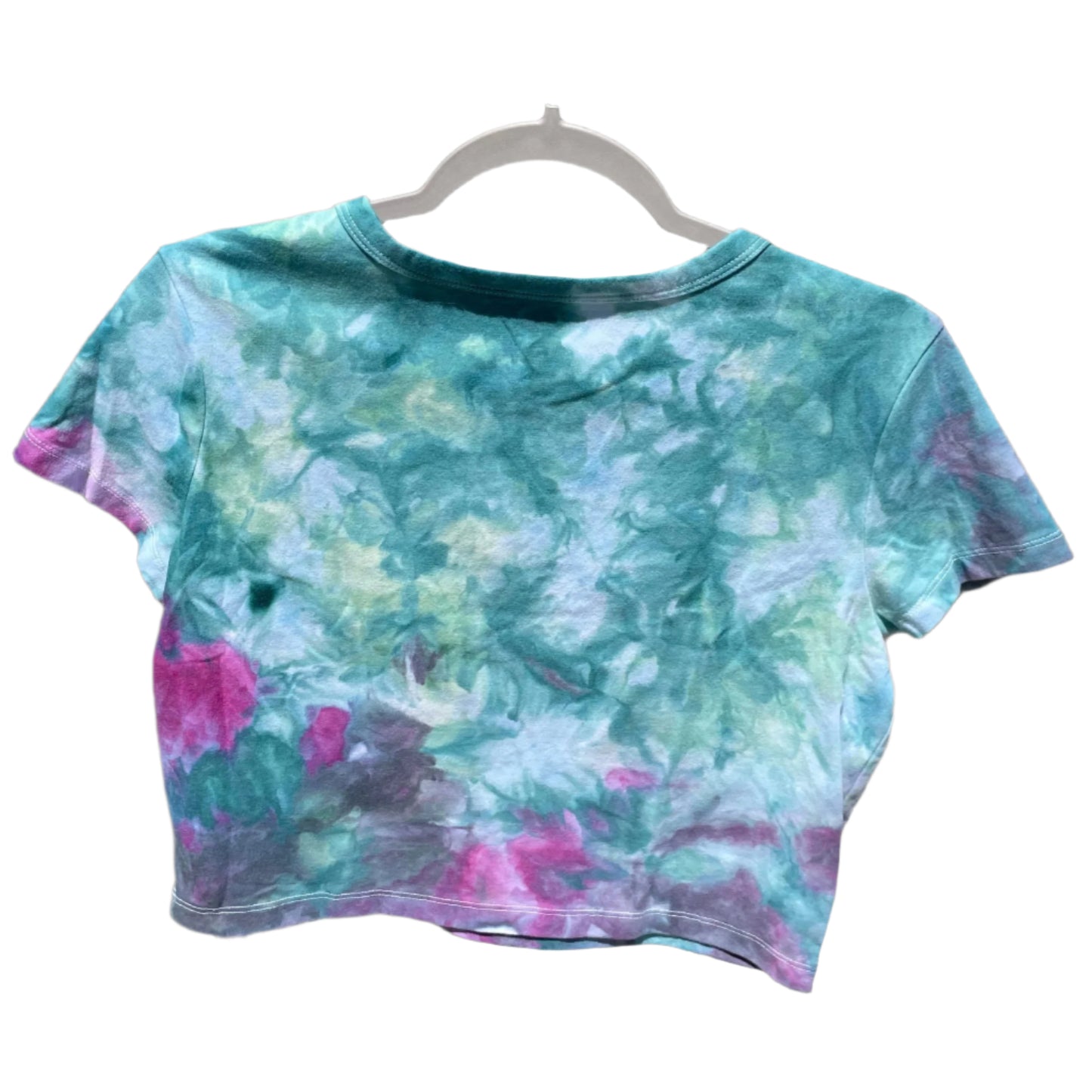 Women's Teal with Pink Watercolor XL Crop Top
