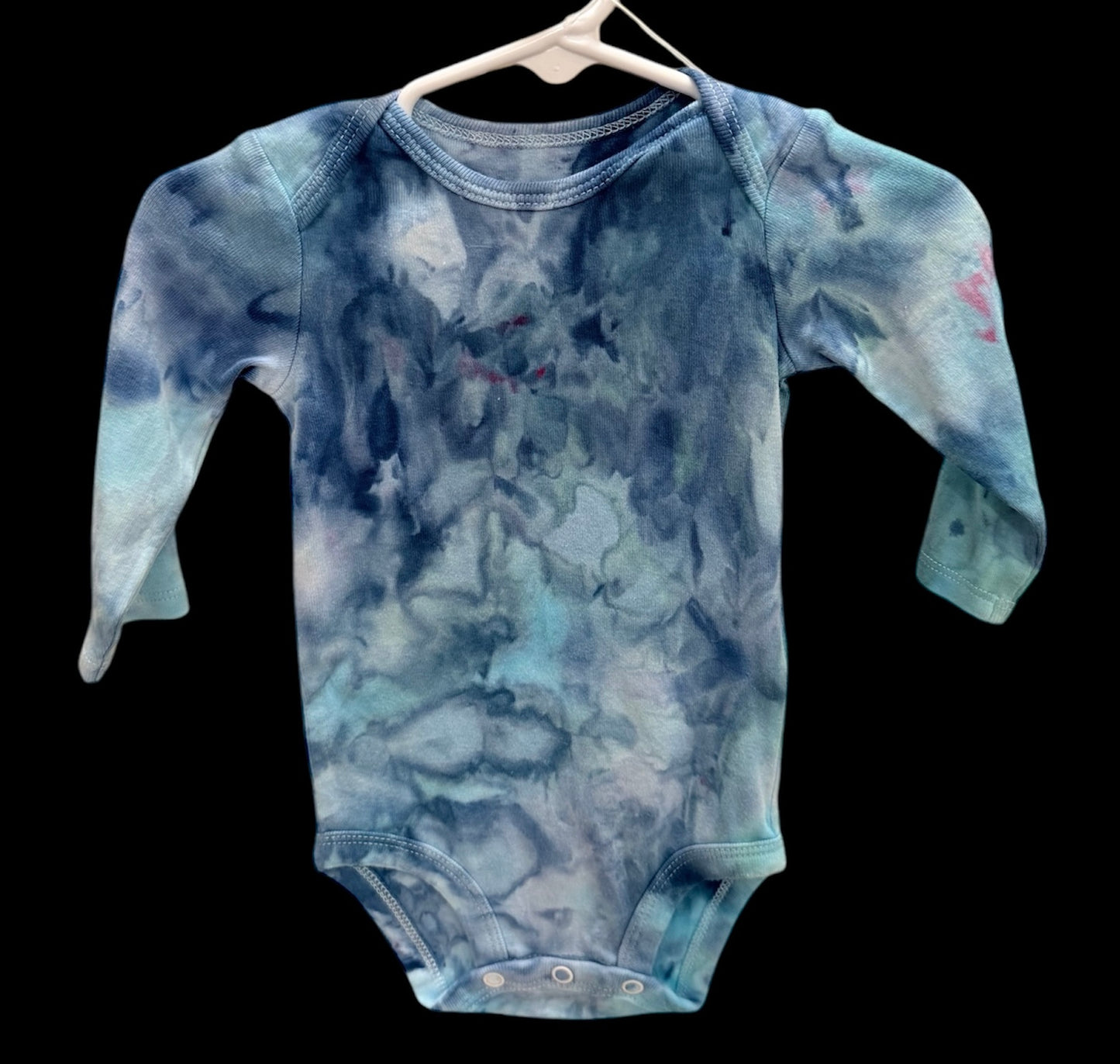 Onesie: Teal/Navy Watercolor 6M Long Sleeve
