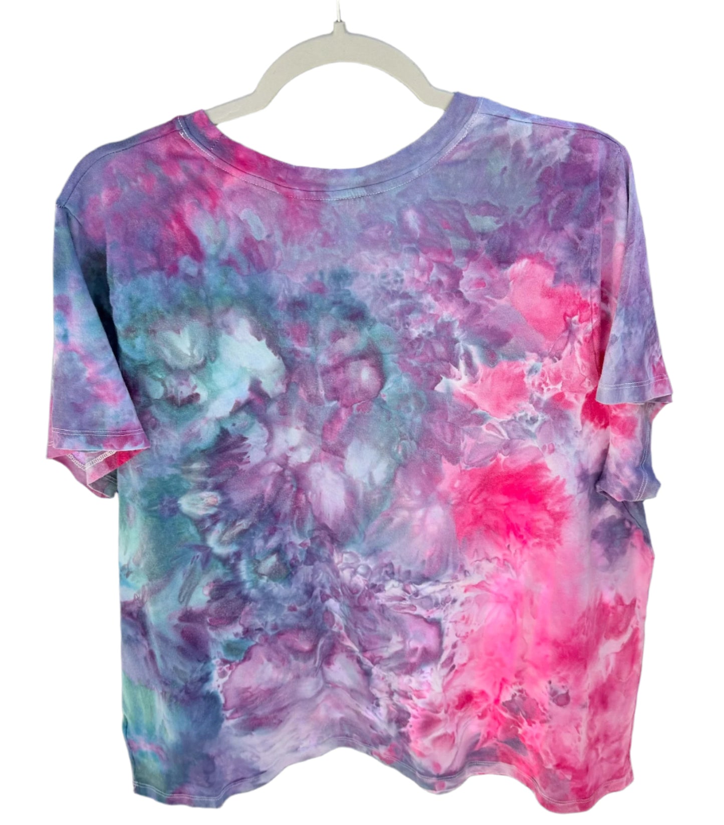 Women's Teal/Pink/Purple Watercolor 2X Crewneck T-Shirt