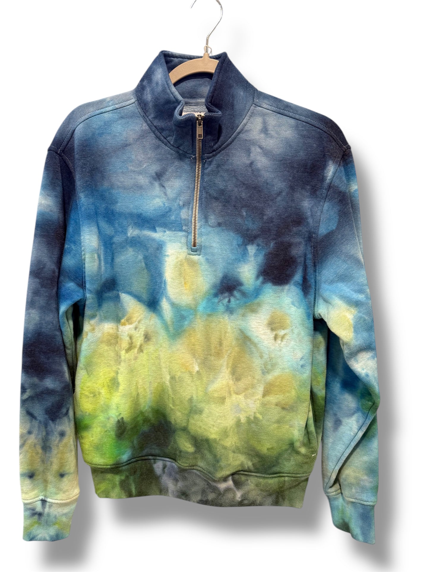 Men's/Unisex Blues and Greens S Quarter Zip Sweatshirt
