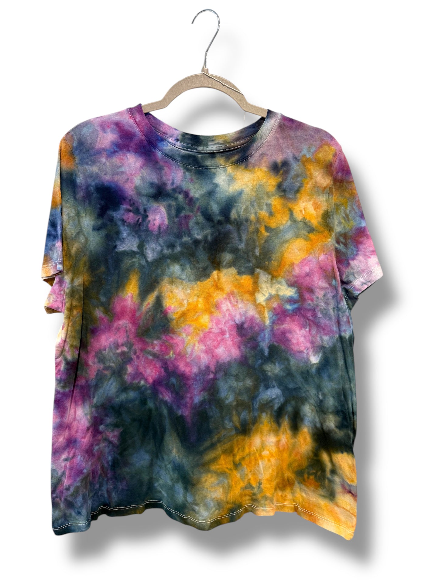 Women's Teal/Gold/Purple Watercolor 1X Crewneck T-Shirt