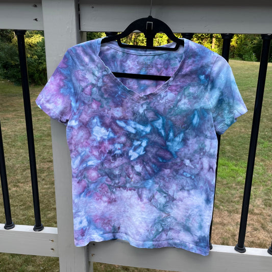 Women's Purple/Blue Watercolor Medium V-Neck T-Shirt