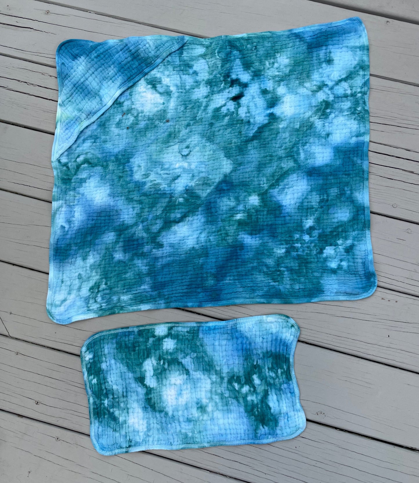 Bundle: Blue/Green Burp Cloth and Hooded Towel/Blanket