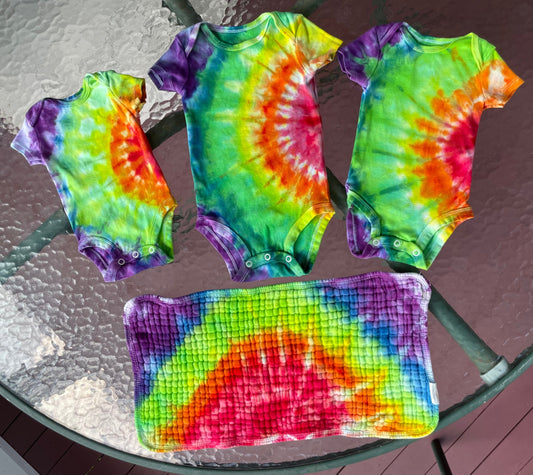 Bundle: Rainbow Fan Onesies and Burp Cloth