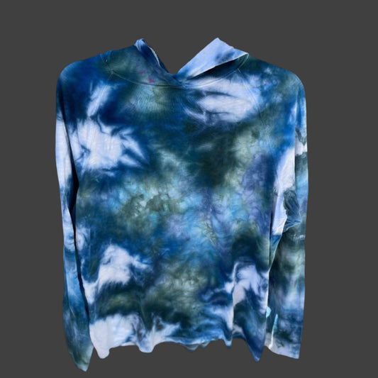 Men's Blue/Green/White Watercolor M Hoodie T-Shirt