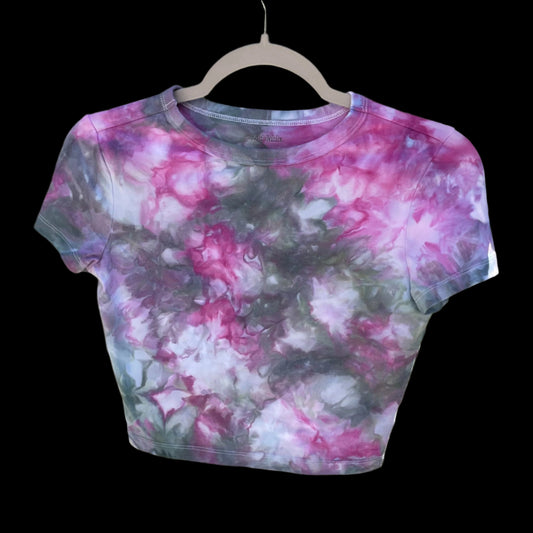 Women's Pink/Gray/Green Watercolor S Crop Top