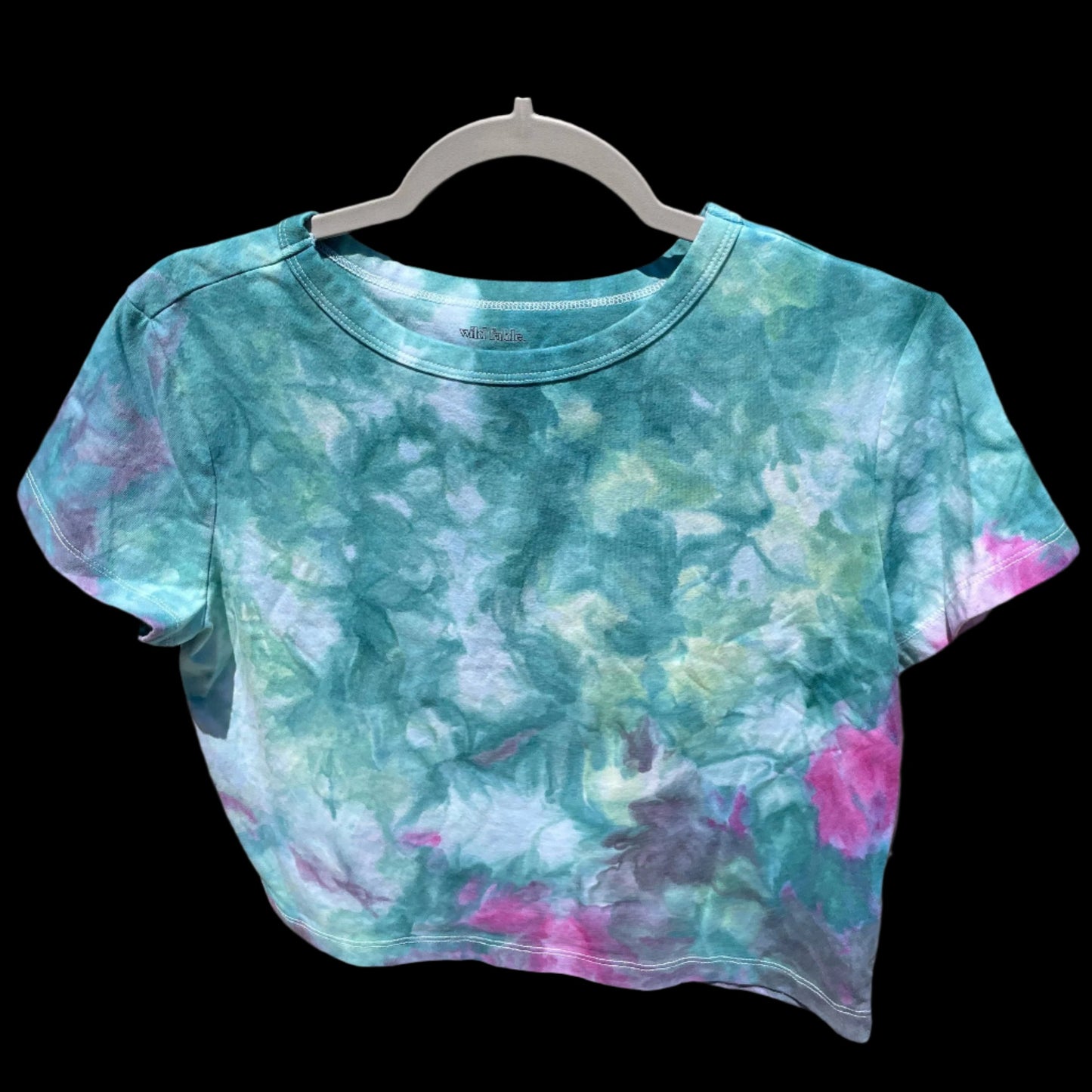 Women's Teal with Pink Watercolor XL Crop Top