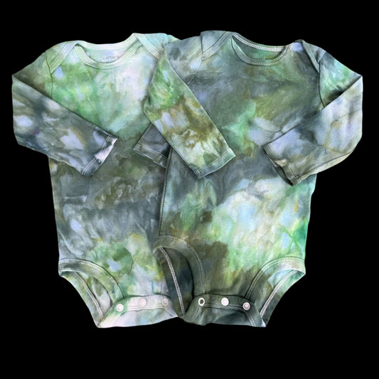 Bundle: Shades of Green Watercolor Long Sleeve 12M Onesies