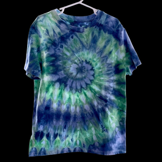 Boy's/Unisex Indigo/Green Spiral M (8) T-Shirt