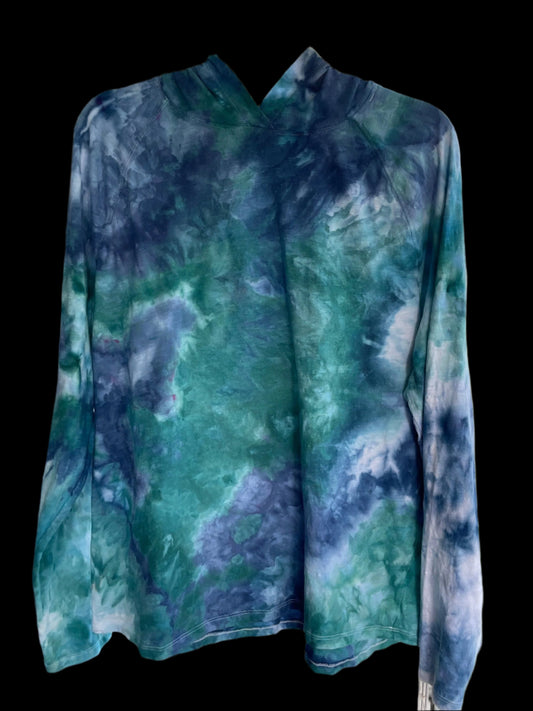 Men's Teal/Indigo Watercolor L Hoodie T-Shirt