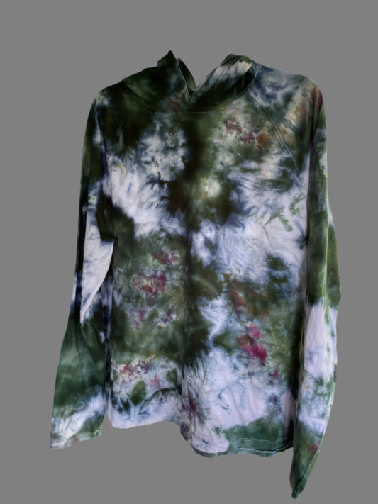 Men's Green Color Split Watercolor XL Hoodie T-Shirt