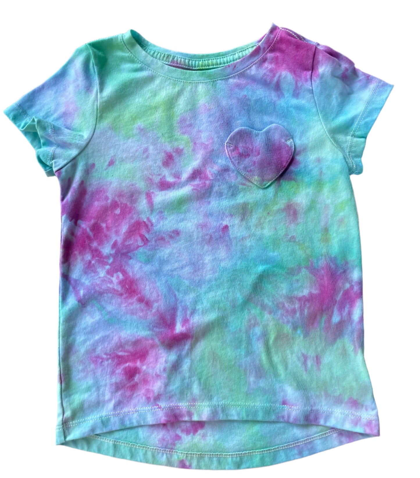 Girl's Purple/Blue/Green Watercolor XS (5) Heart Pocket T-Shirt