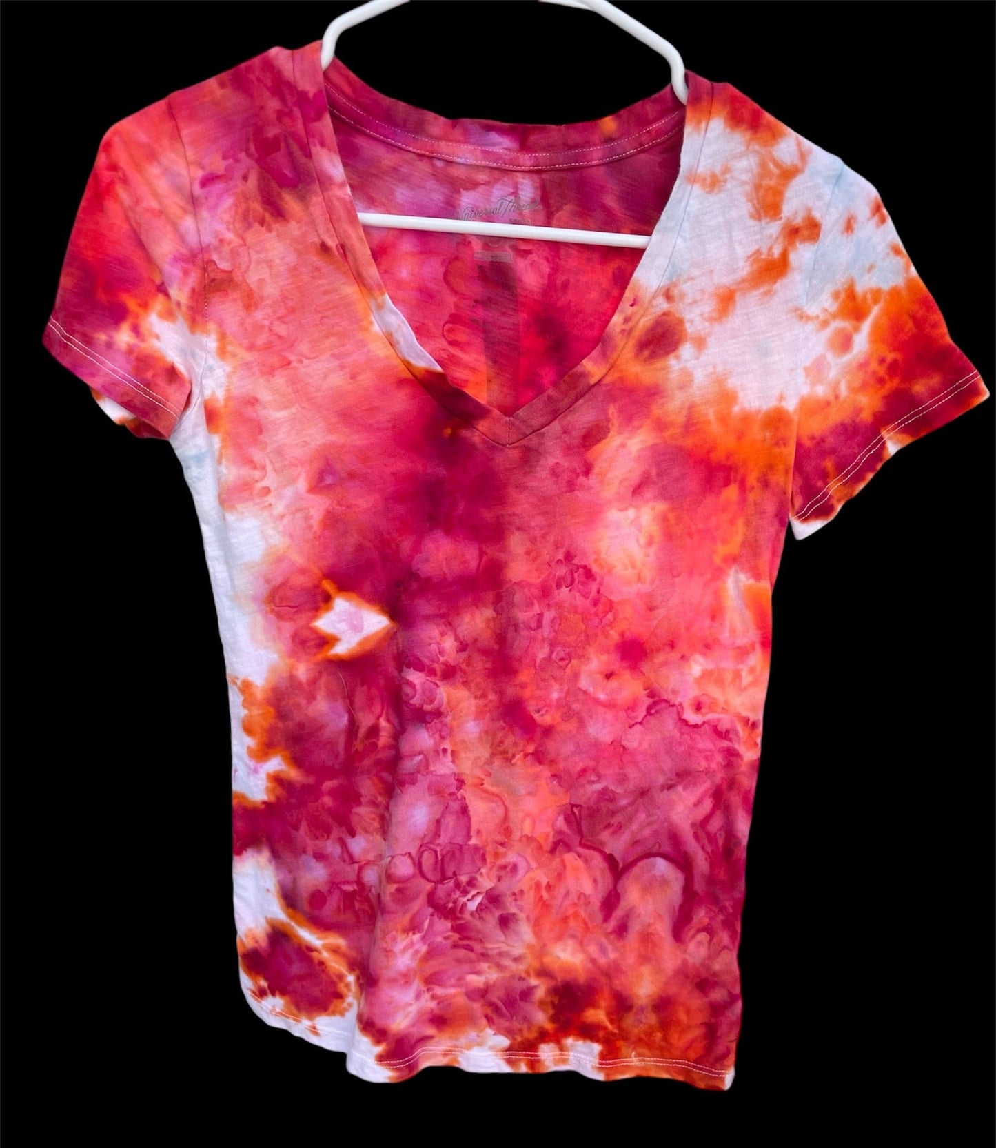 Women's Red/Orange Watercolor XS V-Neck T-Shirt