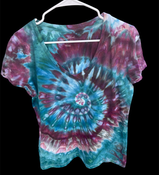 Women's Teal/Maroon Spiral L V-Neck T-Shirt