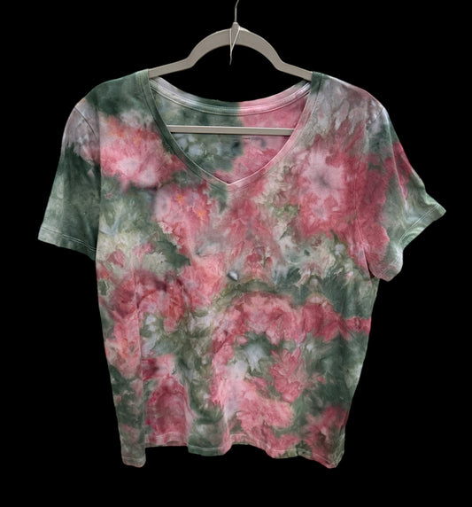 Women's Pink/Green XL V-Neck T-Shirt