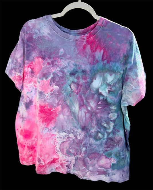 Women's Teal/Pink/Purple Watercolor 2X Crewneck T-Shirt